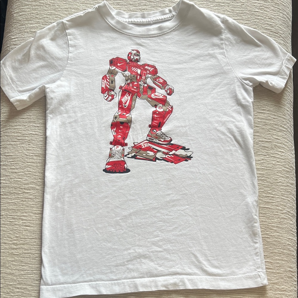 Nike Kids White Tee with Red Robot Design